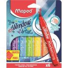 MAPED Ablakfilc készlet, vastag, törlőkendővel, 5 mm, MAPED "Marker'Peps", 6 különböző szín