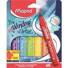   MAPED Ablakfilc készlet, vastag, törlőkendővel, 5 mm, MAPED "Marker'Peps", 6 különböző szín