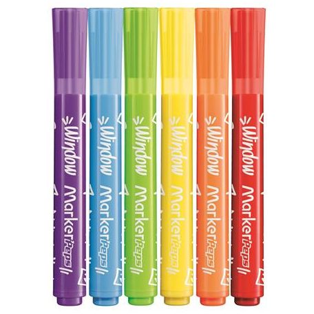 MAPED Ablakfilc készlet, vastag, törlőkendővel, 5 mm, MAPED "Marker'Peps", 6 különböző szín