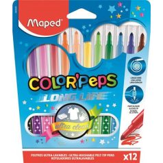   MAPED Filctoll készlet, 1-3,6 mm, kimosható, MAPED "Color'Peps Long Life", 12 különböző szín