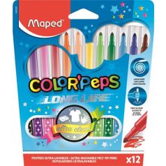   MAPED Filctoll készlet, 1-3,6 mm, kimosható, MAPED "Color'Peps Long Life", 12 különböző szín