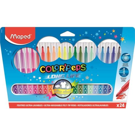 MAPED Filctoll készlet, mosható, MAPED "Color'Peps Long Life", 24 különböző szín