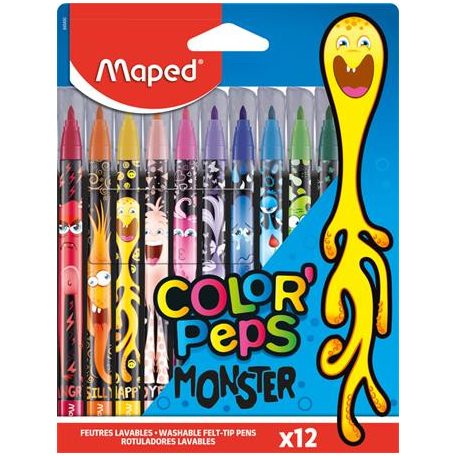 MAPED Filctoll készlet, 2,8 mm, kimosható, MAPED "Color'Peps Monster" 12 különböző szín