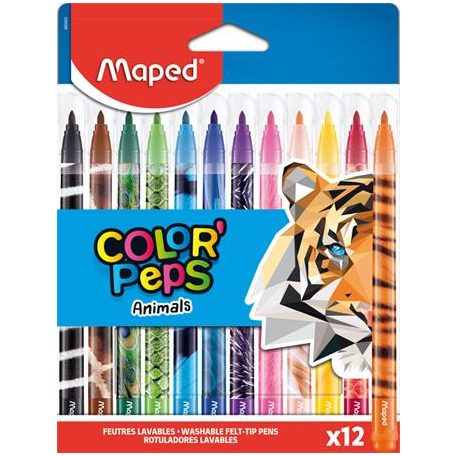 MAPED Filctoll készlet, 2,8 mm, kimosható, MAPED "Color'Peps Animals", 12 különböző szín