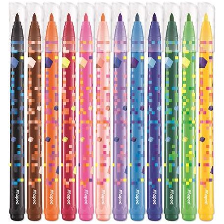 MAPED Filctoll készlet, 2,8 mm, kimosható, MAPED "Pixel Party", 12 különböző szín