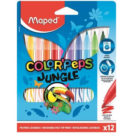 MAPED Filctoll készlet, 2,8 mm, kimosható, MAPED "Color'Peps Jungle", 12 különböző szín