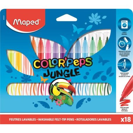 MAPED Filctoll készlet, 2,8 mm, kimosható, MAPED "Color'Peps Jungle", 18 különböző szín