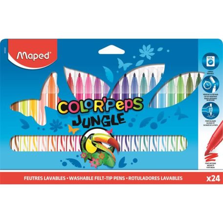 MAPED Filctoll készlet, 2,8 mm, kimosható, MAPED "Color'Peps Jungle", 24 különböző szín