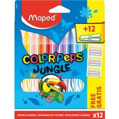   MAPED Filctoll készlet, 2,8 mm, kimosható, MAPED "Color'Peps Jungle" 12 különböző szín+12 ajándék matrica