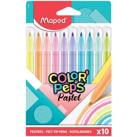 MAPED Filctoll készlet, 2,8 mm, kimosható, MAPED "Color'Peps Pastel", 10 különböző pasztell szín