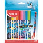 MAPED Filctoll készlet, 2 mm, kimosható, MAPED "Color'Peps Ocean Life", 12 különböző szín