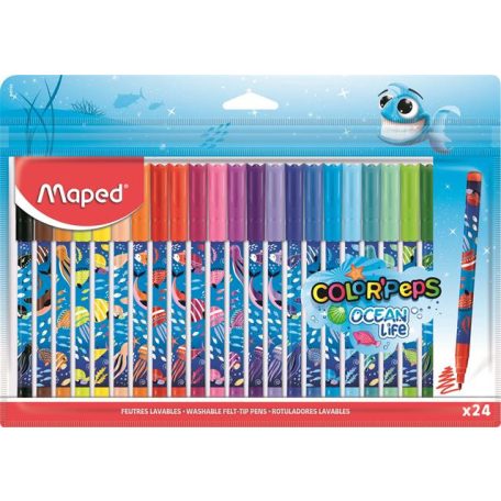 MAPED Filctoll készlet, 2 mm, kimosható, MAPED "Color'Peps Ocean Life", 24 különböző szín