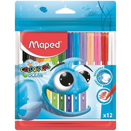 MAPED Filctoll készlet, 2 mm, kimosható, MAPED "Color'Peps Ocean", 12 különböző szín