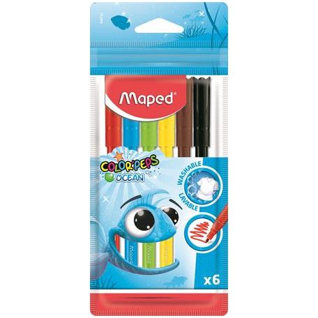 MAPED Filctoll készlet, 2 mm, kimosható, MAPED "Color'Peps Ocean", 6 különböző szín