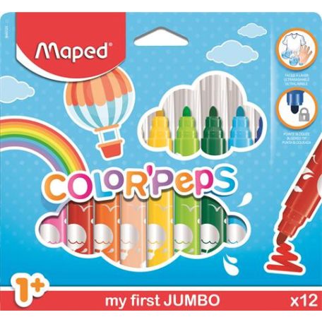 MAPED Filctoll készlet, 1-5 mm, kimosható, vastag, MAPED "Color'Peps Jumbo", 12 különböző szín