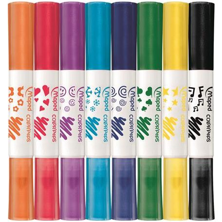 MAPED Filctoll készlet, 7,5 mm, kétvégű, MAPED "Color'Peps Duo Stamp" 8 különböző szín és minta