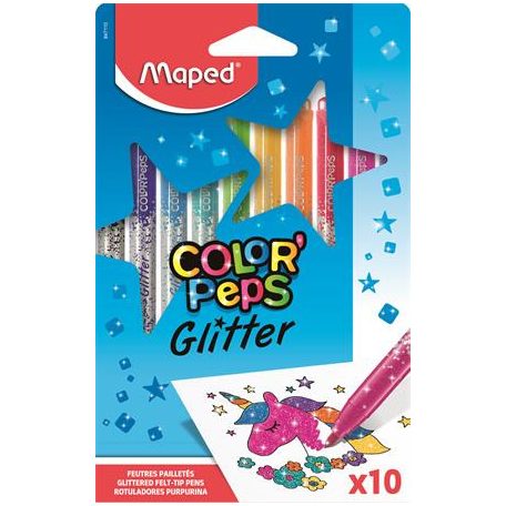 MAPED Filctoll készlet, 2,8 mm, csillámos, MAPED "Color'Peps Glitter", 10 különböző szín