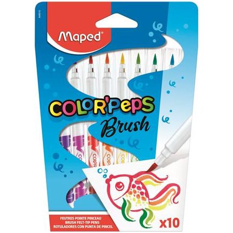 MAPED Filctoll készlet, kimosható, ecsetjellegű, MAPED "Color ’Peps Brush", 10 különböző szín