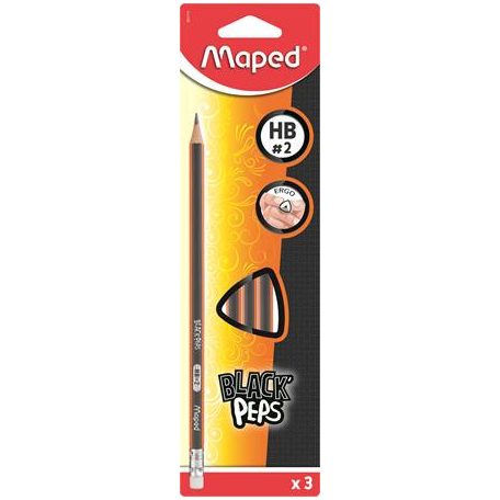 MAPED Grafitceruza radírral, HB, háromszögletű, MAPED "Black'Peps"