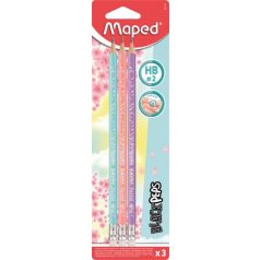   MAPED Grafitceruza radírral, HB, háromszögletű, MAPED "Black'Peps Pastel", vegyes pasztell színek