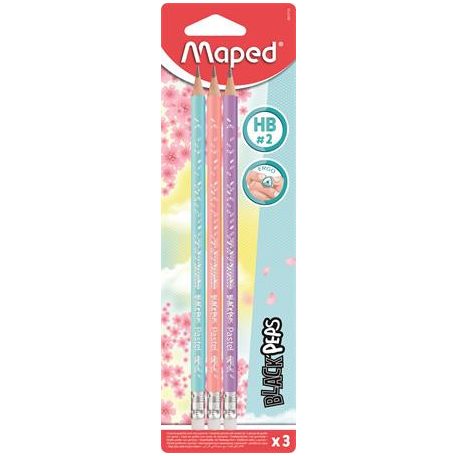 MAPED Grafitceruza radírral, HB, háromszögletű, MAPED "Black'Peps Pastel", vegyes pasztell színek