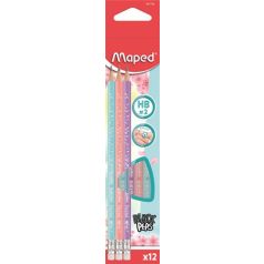   MAPED Grafitceruza radírral, HB, háromszögletű, MAPED "Black'Peps Pastel", vegyes pasztell színek