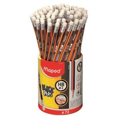   MAPED Grafitceruza radírral, ceruzatartó, HB, háromszögletű, MAPED "Black'Peps"