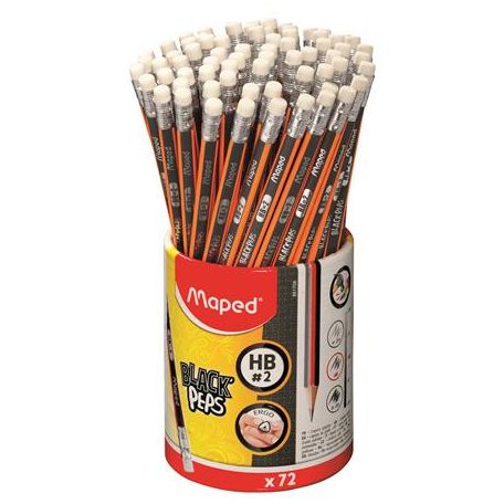 MAPED Grafitceruza radírral, ceruzatartó, HB, háromszögletű, MAPED "Black'Peps"