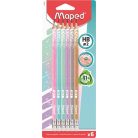 MAPED Grafitceruza radírral, HB, háromszögletű, MAPED "Black'Peps Glitter Deco", vegyes pasztell színek