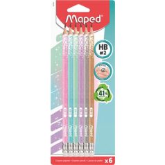   MAPED Grafitceruza radírral, HB, háromszögletű, MAPED "Black'Peps Glitter Deco", vegyes pasztell színek