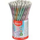 MAPED Grafitceruza radírral, ceruzatartó, HB, háromszögletű, MAPED "Black'Peps Glitter Deco", vegyes pasztell színek