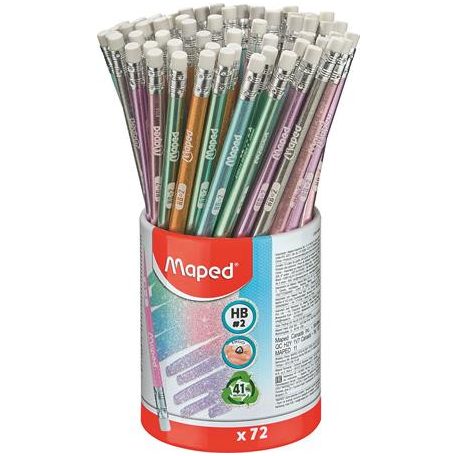 MAPED Grafitceruza radírral, ceruzatartó, HB, háromszögletű, MAPED "Black'Peps Glitter Deco", vegyes pasztell színek