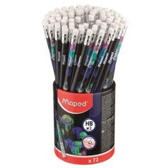   MAPED Grafitceruza radírral, ceruzatartó, HB, háromszögletű, MAPED "Deepsea Paradise", 72 darab