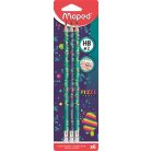 MAPED Grafitceruza radírral, HB, háromszögletű, MAPED "Pixel Party", 6 darab