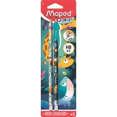   MAPED Grafitceruza radírral, HB, háromszögletű, ceruzafogóval, MAPED "Jungle Fever", kétféle minta