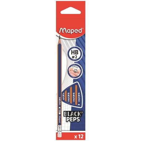 MAPED Grafitceruza radírral, HB, háromszögletű, MAPED "Black'Peps Navy"