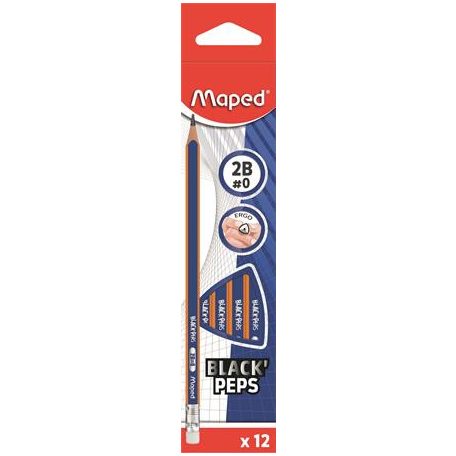 MAPED Grafitceruza radírral, 2B, háromszögletű, MAPED "Black'Peps Navy"