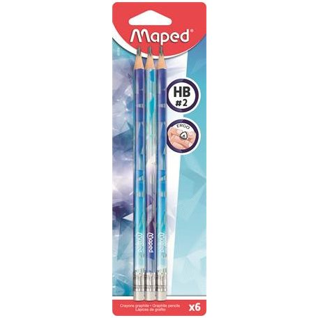 MAPED Grafitceruza radírral, HB, háromszögletű, MAPED "Arctic jégvilág", 6 db