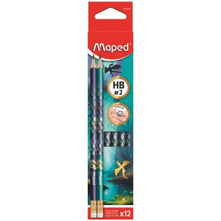 MAPED Grafitceruza radírral, HB, háromszögletű, MAPED "Dragon sárkány"
