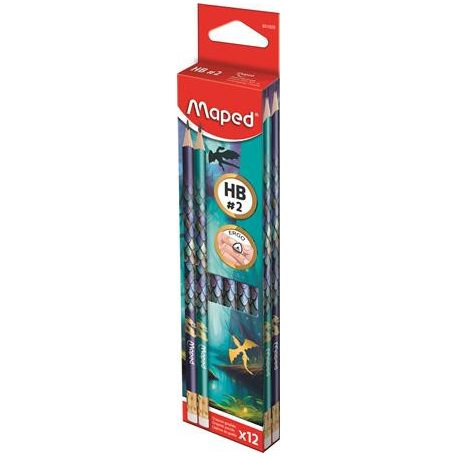 MAPED Grafitceruza radírral, HB, háromszögletű, MAPED "Dragon sárkány"