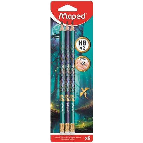 MAPED Grafitceruza radírral, HB, háromszögletű, MAPED "Dragon sárkány", 6 db
