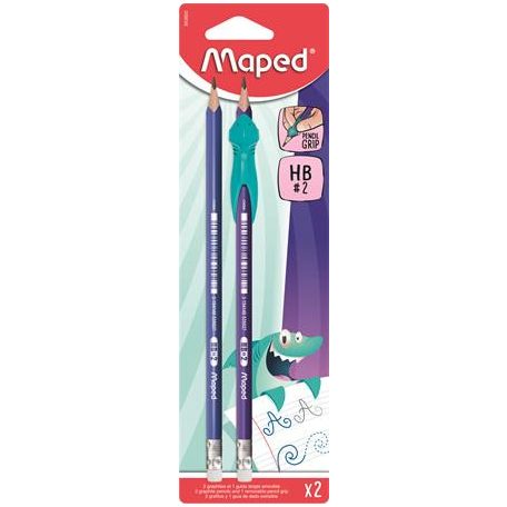 MAPED Grafitceruza radírral, HB, háromszögletű, ceruzafogóval, MAPED "Kidy Learn"