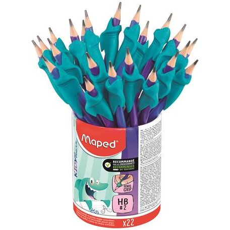 MAPED Grafitceruza radírral és ceruzafogóval, ceruzatartó, HB, háromszögletű, MAPED "Kidy Learn"