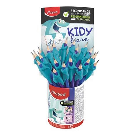 MAPED Grafitceruza radírral és ceruzafogóval, ceruzatartó, HB, háromszögletű, MAPED "Kidy Learn"