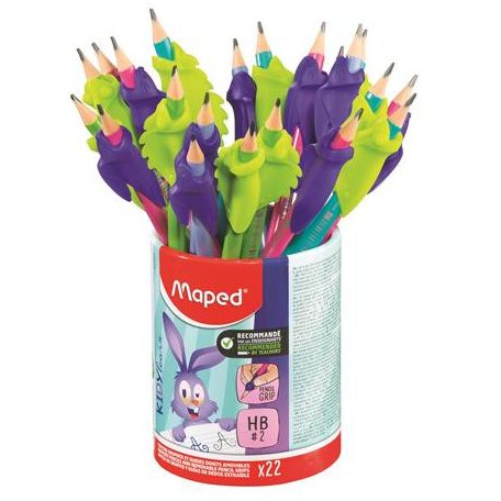 MAPED Írástanuló grafitceruza radírral, ceruzatartó, HB, háromszögletű, ceruzafogóval, MAPED "Kidy Learn", vegyes színek