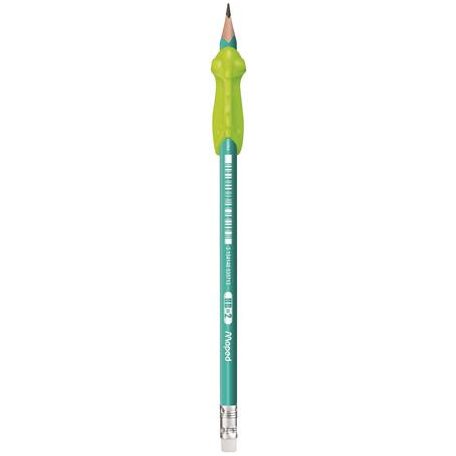 MAPED Írástanuló grafitceruza radírral, ceruzatartó, HB, háromszögletű, ceruzafogóval, MAPED "Kidy Learn", vegyes színek