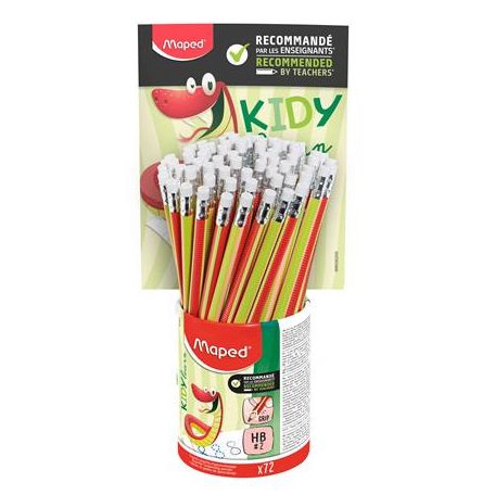 MAPED Írástanuló grafitceruza radírral, ceruzatartó, HB, háromszögletű, MAPED "Kidy Learn", 72 darab