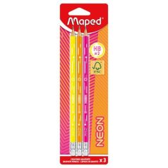   MAPED Grafitceruza radírral, HB, háromszögletű, MAPED "Black'Peps Neon", vegyes színek
