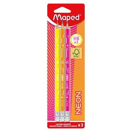 MAPED Grafitceruza radírral, HB, háromszögletű, MAPED "Black'Peps Neon", vegyes színek