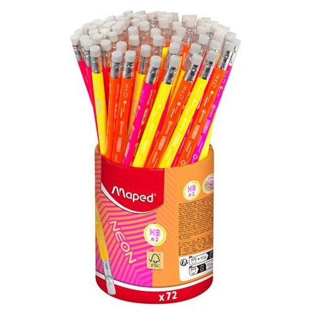 MAPED Grafitceruza radírral, ceruzatartó, HB, háromszögletű, MAPED "Black'Peps Neon", vegyes színek
